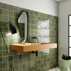 Monaco Square Botanical Green tiled bathroom