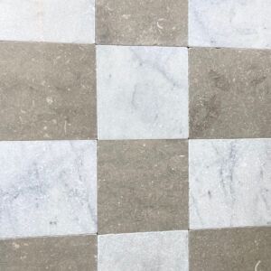 Olivestone Tumbled Limestone and Carrara Tumbled Marble Chequer
