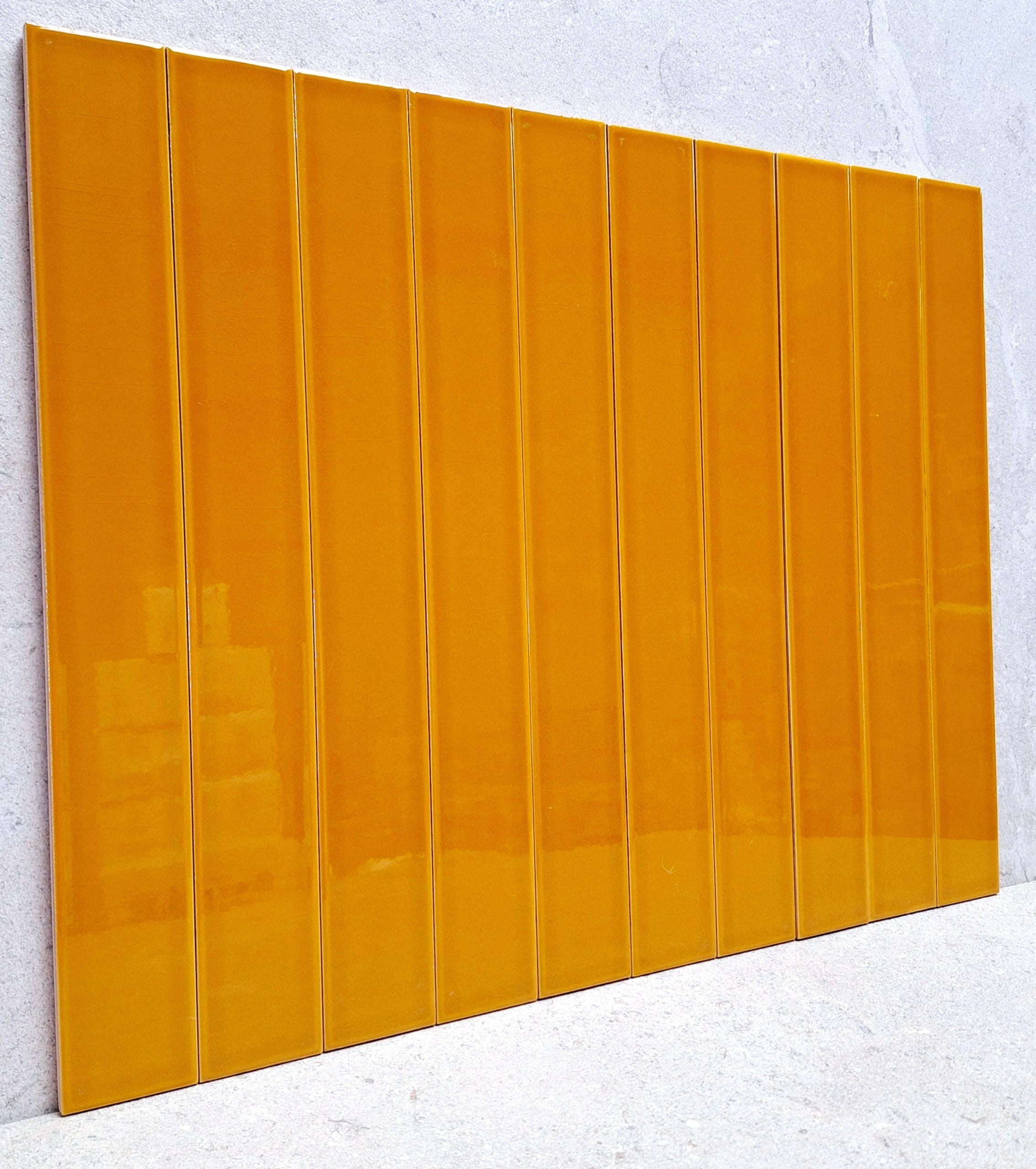 Palos Mustard Crackle Glazed Ceramic Long Brick