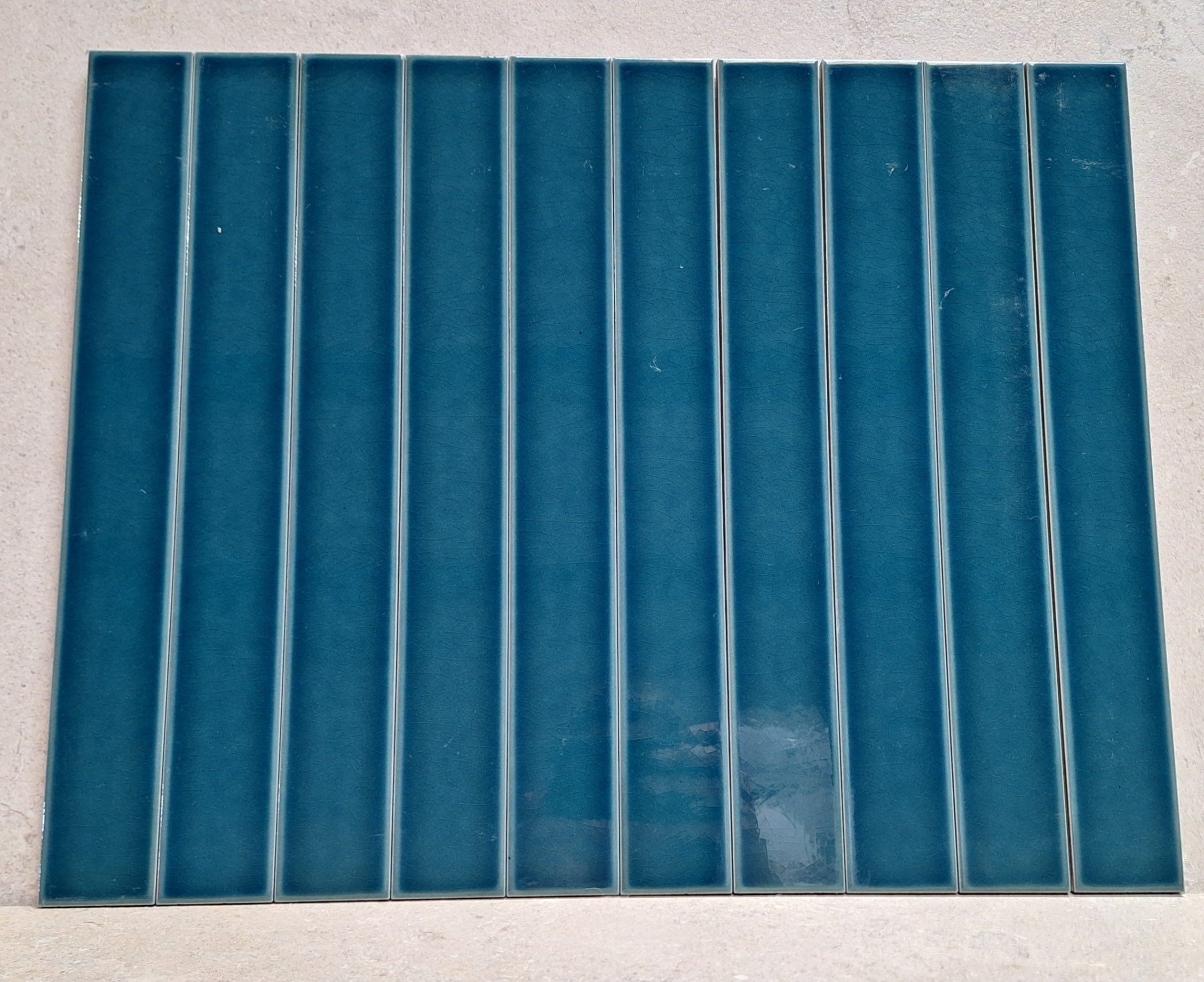 Palos Teal Crackle Glazed Ceramic Long Brick