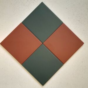 Victorian Pastello Rusty Red & Green Echo Chequer Porcelain (2 Full Tile Samples)
