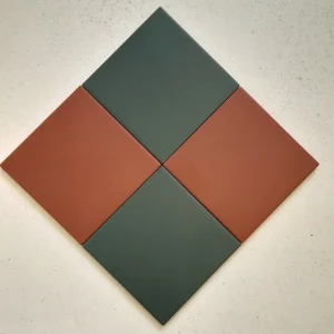 Victorian Pastello Rusty Red & Green Echo Chequer Porcelain